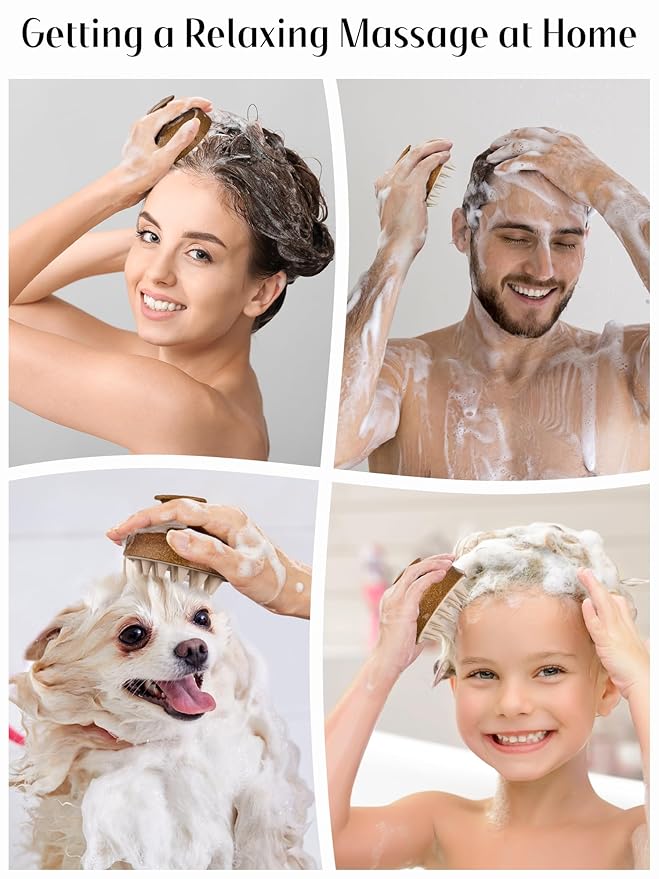 HEETA Scalp Massager Hair Growth, Soft Silicone Scalp Scrubber Shampoo Brush for Exfoliation, Dandruff Removal & Head Massage Stress Relax, Wet & Dry Use for Thick, Thin Hair Care, Brown HEETA