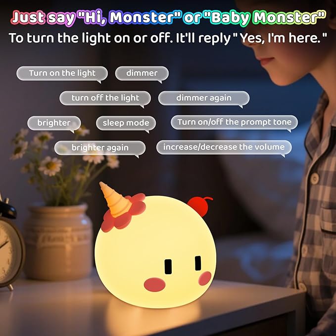 Monster Night Light for Kids Lamp, 8 Color Changing Dimmable Timer Bedside Night Lights, Squishy Silicone Lamp for Boys Girls Baby, Rechargeable Nursery Lamp for Toddler - Bloomnest