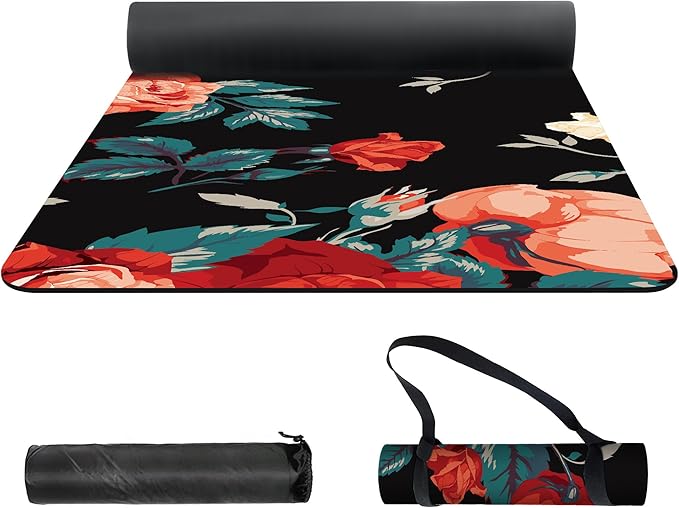 nuveti Yoga Mat Print Extra Thick TPE Non Slip Fitness Exercise Mat with Carrying Bag,72"x24" Extra Thick 6MM Exercise & Workout Mat for Yoga, Pilates Fitness and Floor Exercises - Bloomnest