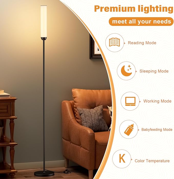 Ambimall LED Floor Lamp with Remote Control, 65" Standing Lamp with Stepless Adjustable 3000K-6500K Colors & 5%-100% Brightness, Foot Switch(Black) - Bloomnest