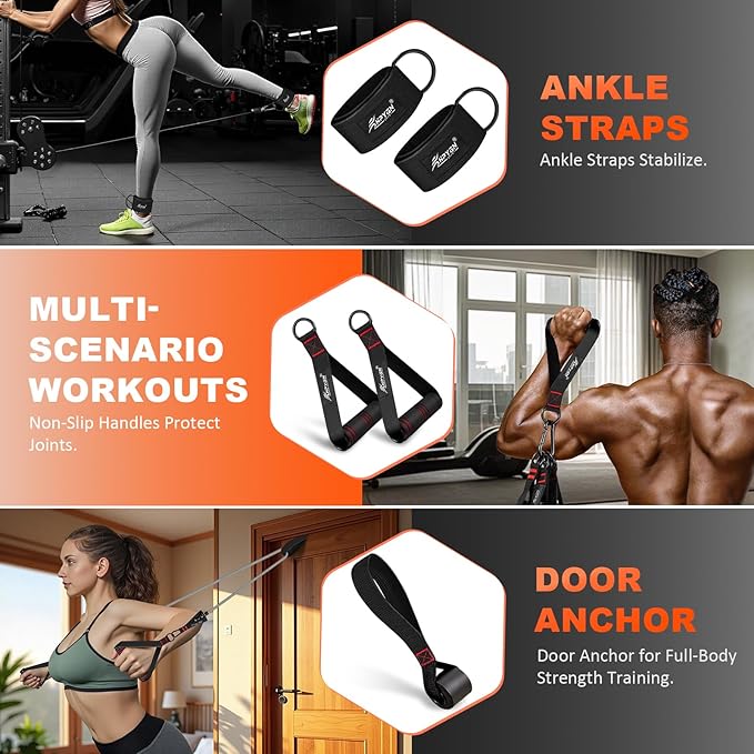 HPYGN Resistance Bands, Exercise Bands with Handles, Fitness Bands, Workout Bands with Door Anchor and Ankle Straps, for Heavy Resistance Training, Physical Therapy, Shape Body, Yoga, Home Workout Set - Bloomnest