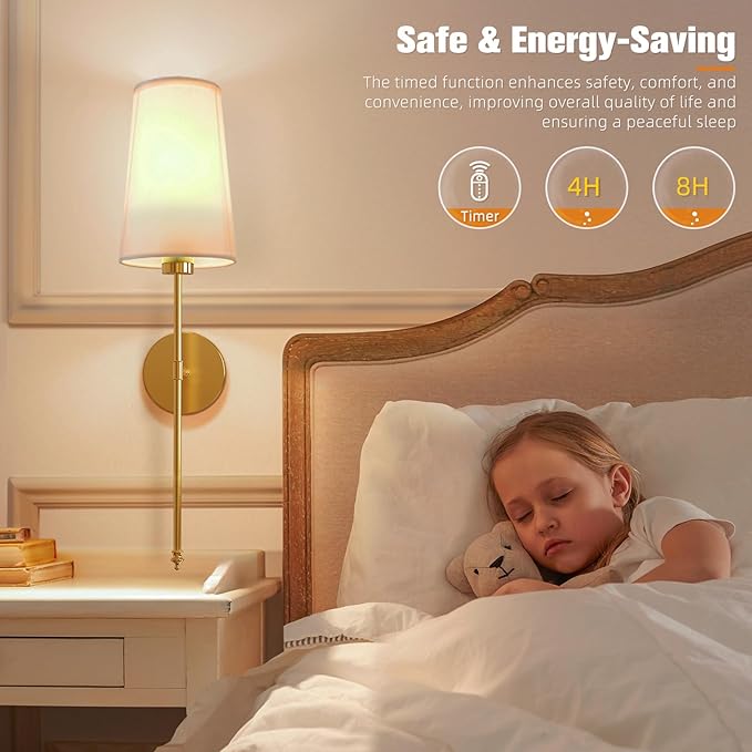NIORSUN Gold Battery Operated Wall Sconce Set of 2,Rechargeable Wall Lights with 5200mAh Dimmable Detachable Bulbs and Remote,9 Colors Wireless Sconces for Bedroom Living Room Hallway - Bloomnest