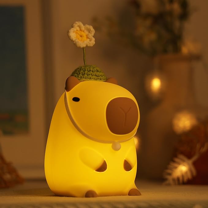 Attivolife Capybara Night Light for Kids, Cute Animal Soft Silicone LED Lamp with Dimmable and Timer, Portable Rechargeable Bedroom Bedside Table Decor, Birthday Christmas Gifts for Children Baby - Bloomnest