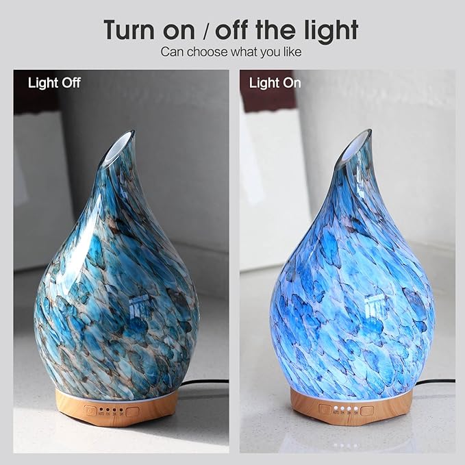 Porseme 280ml Essential Oil Diffuser Glass Color Changing Aroma Air Diffusers Aromatherapy Ultrasonic Cool Mist Humidifier 7 Running Hours Waterless Auto-Off for Sleeping Yoga Office Spa (Light Blue) Porseme