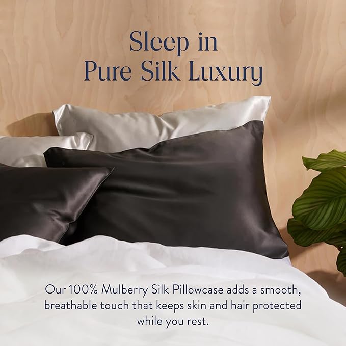 Brooklinen Mulberry Silk Pillowcase – 100% Pure Silk Pillow Case, Soft & Durable, Anti-Friction Comfort, Hight Quality Smooth Texture – Machine Washable & Breathable – King Size (Carbon) - Bloomnest