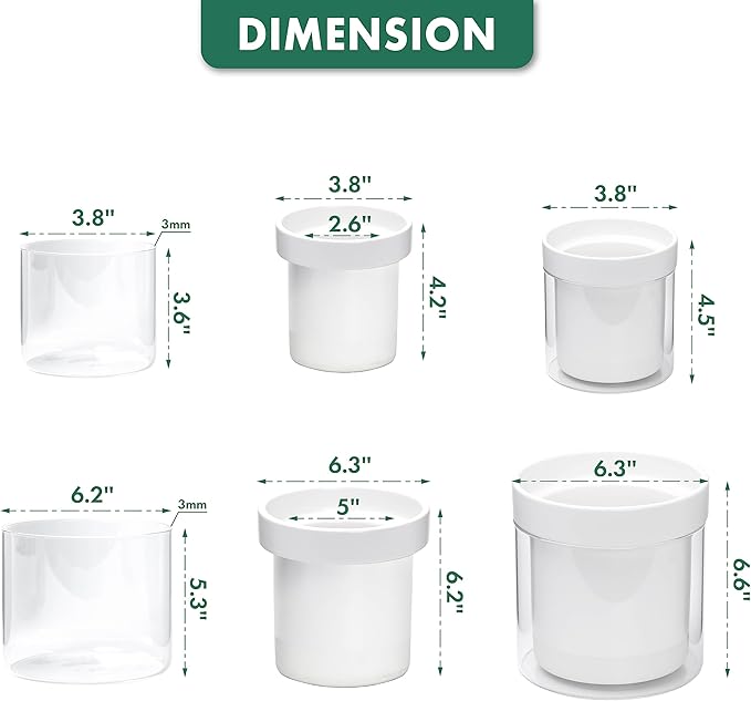 Phoenix Vine 6 Inch 4 Inch Self Watering Planter, White Terracotta Clay Pots with Glass Reservoir for Indoor Plants, Herbs, Flowers, 52-B-G-46 - Bloomnest