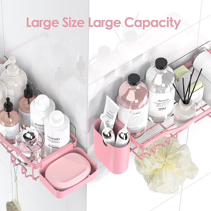 Shower Caddy Adhesive Shower Organizer 7-Pack, Rustproof Stainless Steel Bathroom Shelves, Large Capacity No-Drill Rack Storage Accessories with Soap Dish Toothbrush Holder Hooks - Bloomnest