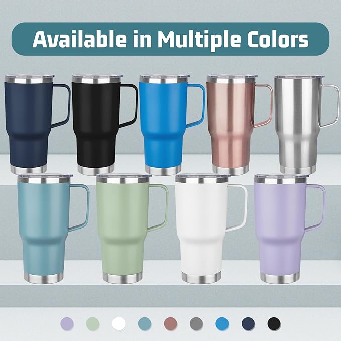 20oz Stainless Steel Insulated Tumbler with Handle, Double Wall Vacuum Insulated Coffee Mug, Leak Proof Travel Mug, Hot & Cold Drink, Green Tea, 1 Pack - Bloomnest