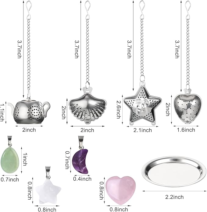 Cunhill 4 Sets Loose Tea Infusers Stainless Steel Teaballs Cute Tea Strainers Steeper Filters with Crystal Stone Pendants and Drip Tray Teacups Accessories(Cute Style) - Bloomnest