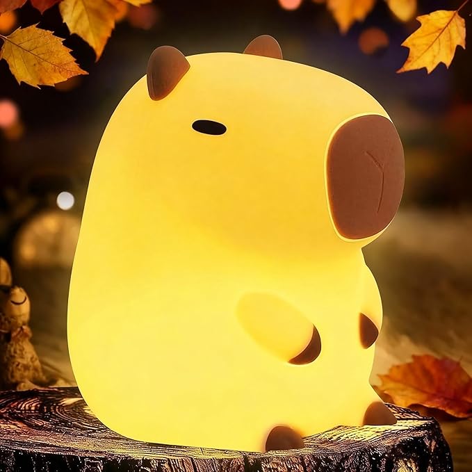 Capybara Cute Night Light, Squishy Capybara Lamp Xmas Gifts Toys, Rechargeable LED Dimmable Silicone Nightlight for Kids, Funny Light Up Capibara, Baby Nursery College Dorm Fall Décor - Bloomnest