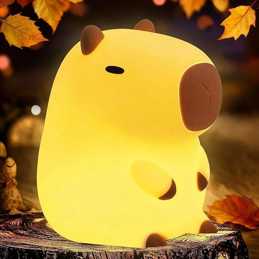 Capybara Cute Night Light, Squishy Capybara Lamp Xmas Gifts Toys, Rechargeable LED Dimmable Silicone Nightlight for Kids, Funny Light Up Capibara, Baby Nursery College Dorm Fall Décor - Bloomnest