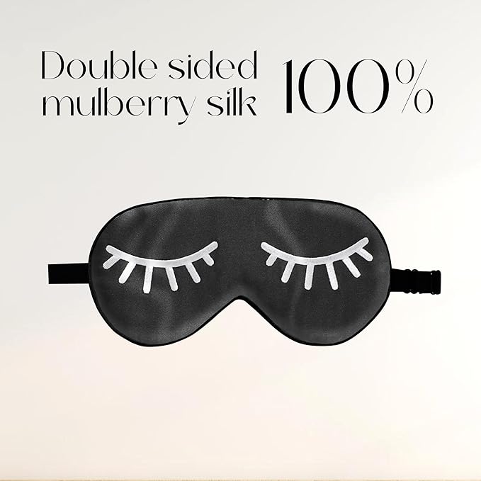 ZIMASILK 100% Natural Silk Sleep Mask Blindfold,Adjustable Super-Smooth Soft Eye Mask for Sleep with Bag(Eyelashes) - Bloomnest