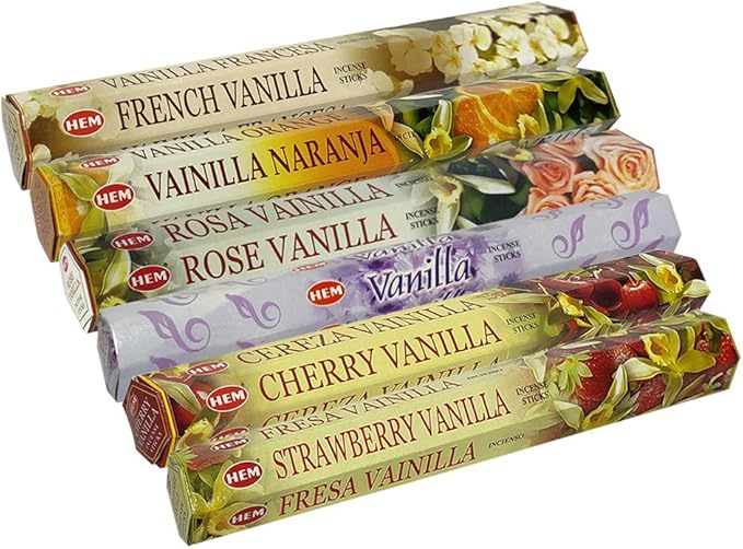 Hem Incense Sticks Variety Pack #18 and Incense Stick Holder Bundle with 6 Vanilla Fragrances - Bloomnest