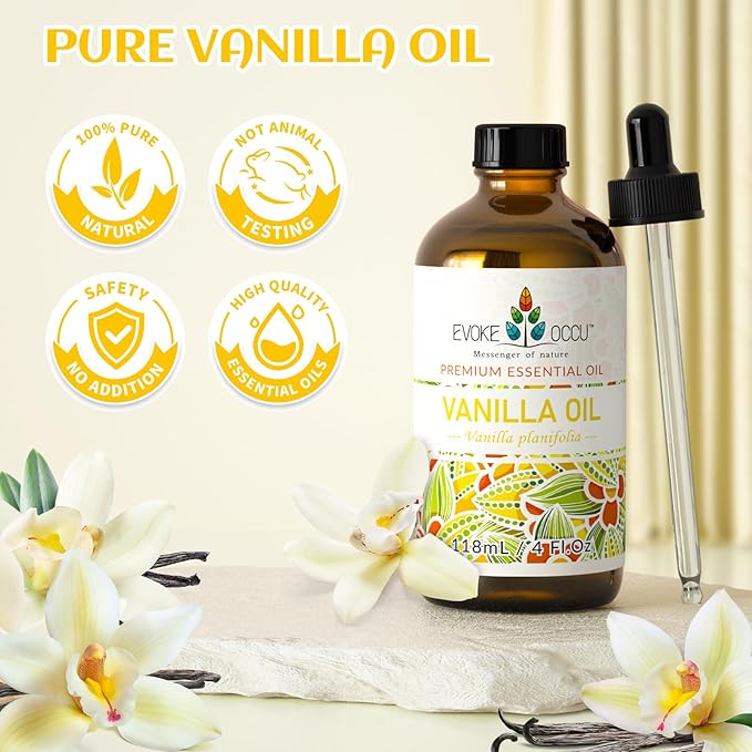 EVOKE OCCU Vanilla Essential Oil for Relaxation in The Home Office Living Room, Add to Diffuser Candle Soap - 4 Fl Oz - Bloomnest