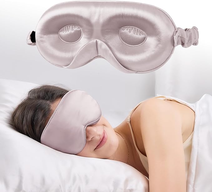 100% 22 Momme Mulberry Silk Sleep Mask with Adjustable Strap, 3D Contoured Cup Silk Eye Mask for Sleeping, Total Black Out, Dusty Purple - Bloomnest