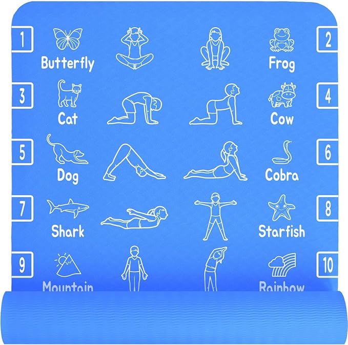 Plyopic Kids Yoga Mat - Non-Slip Lightweight TPE Exercise Mat - Ideal for Boys & Girls (Ages 3-12), Toddlers & Children in Kindergarten, Preschool, School. PVC Free. 6mm Thick. Carry Strap - Bloomnest