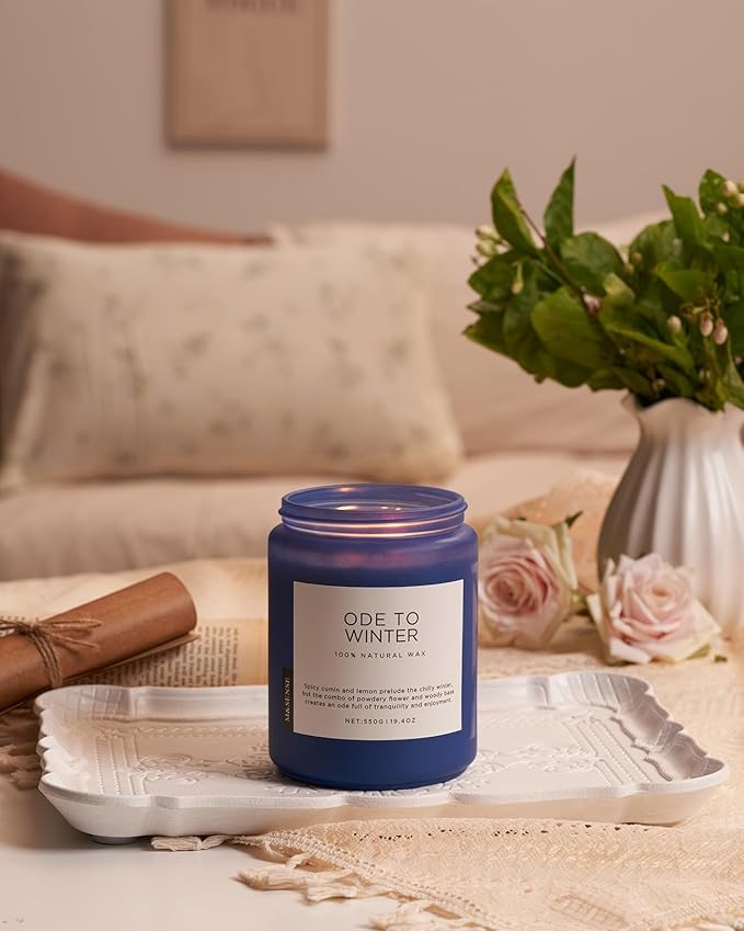 M&SENSE Ode to Winter Soy Candles Strong Scented, 2 Wick Jar Candle 19.4oz 110 Hour Long Lasting, Lavender Sandalwood Organic Natural Aromatherapy Candle Gifts Bedroom Bathroom Home Decor - Bloomnest