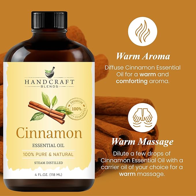 Handcraft Blends Cinnamon Essential Oil – Huge 4 Fl Oz – 100% Pure and Natural – Premium Grade Essential Oil for Diffuser and Aromatherapy, Skin, Massage, Candle and Soap Making Fragrance - Bloomnest