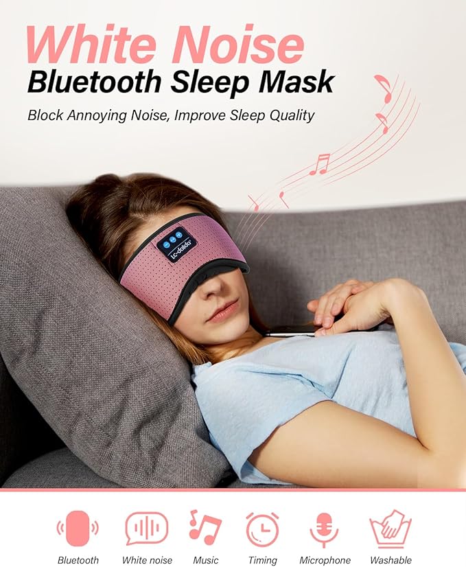 LC-dolida Sleep Headphones, White Noise Bluetooth Sleep Mask 3D Wireless Eye Mask Sleeping with Timing, Sleep Mask with Bluetooth Headphones for Side Sleepers Travel Yoga - Bloomnest