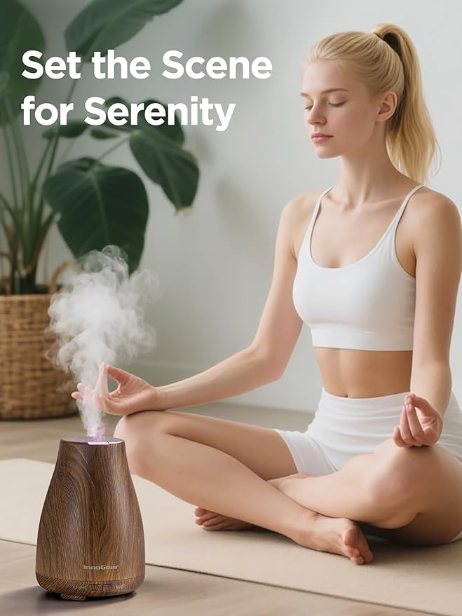 InnoGear Essential Oil Diffuser, Ultrasonic Diffusers for Home Aromatherapy Humidifier for Bedroom Room 7 Colors LED 2 Mist Mode Auto Off, Bronze - Bloomnest