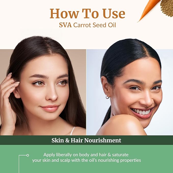 SVA Carrot Seed Oil - 4 Fl Oz – 100% Natural Cold Pressed Carrot Oil - for Face, Skin Care, Hair Care, Scalp Massage & Body Massage – Carrier Oil with Dropper - Bloomnest