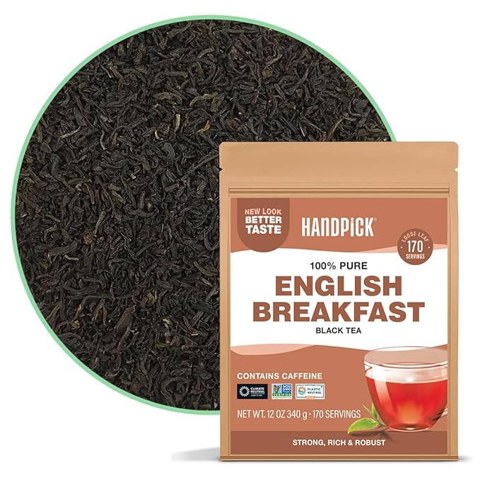 HANDPICK, English Breakfast Tea Loose Leaf (340g/12oz) Strong, Robust, High Caffeine Black Tea Loose Leaf | Non-GMO | Resealable, Ziplock Pouch | Brew Hot, Iced or Kombucha tea | Assam Black Tea - Bloomnest