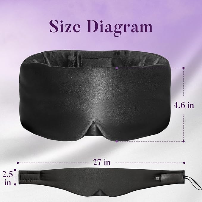Satin Sleep Mask - Updated Design Light Blocking Eye Mask for Men and Women, Soft and Comfortable Night Sleeping Mask, Eye Cover for Travel/Sleeping (Black) - Bloomnest