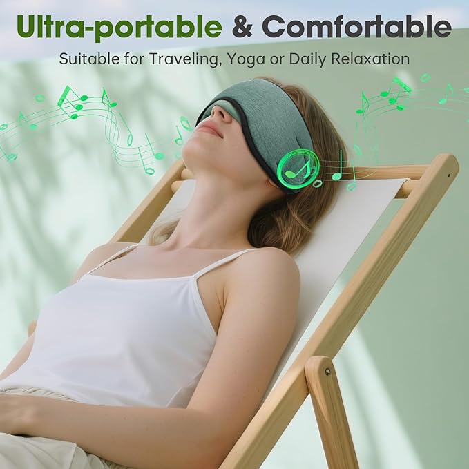Sleep Headphones with Bluetooth 5.4 Sleep Mask, Bamboo Cotton Music Wireless Bluetooth Eye Mask for Sleeping, Earphones HD Speaker Microphone for Travel, Gifts for Men Women, Green - Bloomnest