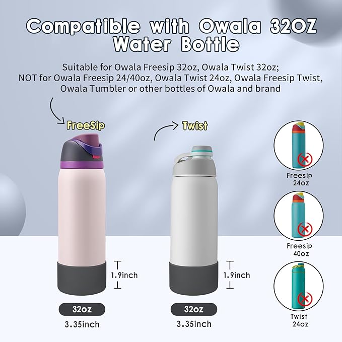2PCS Silicone Water Bottle Boot, Compatible with Owala 24oz 32oz 40oz, Protective Anti-Scratch & Anti-Dent No Noise Sleeve Cover for FreeSip/Twist/Flip Water Bottles (Dark Blue, 32oz) BKBY