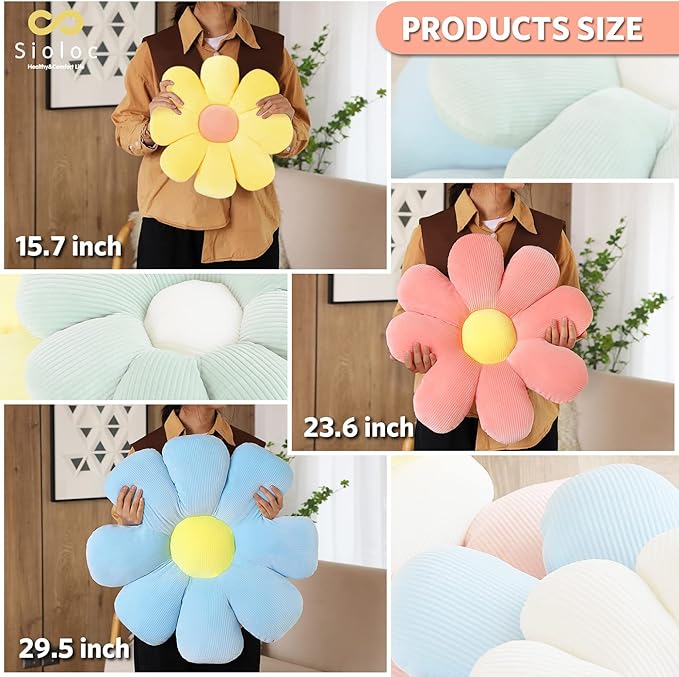 Sioloc Flower Pillow,Flower Shaped Throw Pillow Butt Cushion Flower Floor Pillow,Seating Cushion,Cute Room Decor & Plush Pillow for Bedroom Sofa Chair(Red,29.5'')
