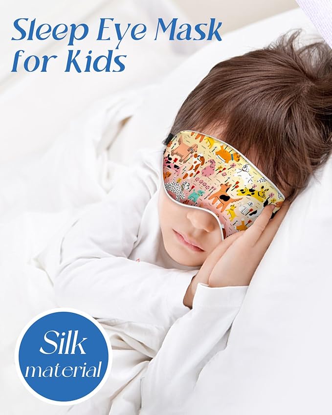 Kids Sleep Mask - Silk Eye Mask for Kids Cute Cartoon Cool Kawaii Soft Smooth Lightweight Boys Girls Teens Sleeping Mask with Adjustable Straps, Crayon Dog - Bloomnest