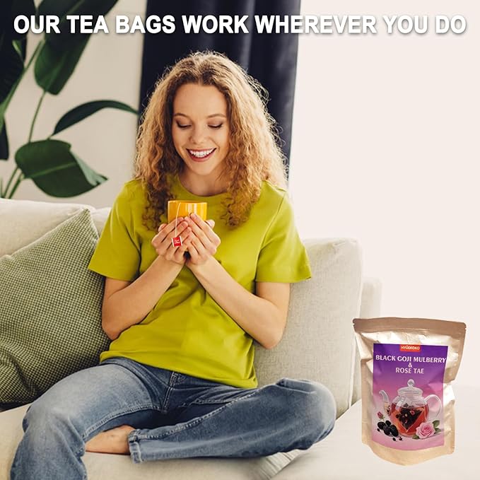 20 Bags Black Goji Mulberry & Rose Tea, Natural Ingredients Chinese Herbal Tea Bags, No Additives, Caffeine-Free Plant-Based Tea Sachets - Bloomnest