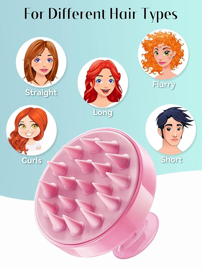 HEETA Scalp Massager Hair Growth, Soft Silicone Scalp Scrubber Shampoo Brush for Exfoliation, Dandruff Removal Head Massage Stress Relax, Wet & Dry Use for Thick Thin Curly Hair Care, Cherry Pink HEETA