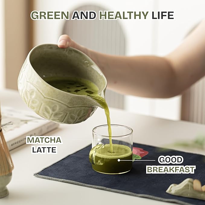 Matcha Whisk Set, 7 PCS Matcha Kit with Matcha Bowl with Spout, Bamboo Matcha Whisk and Scoop, Matcha Accessories & Sifter – Complete Matcha Set for Tea Lovers, Matcha Gift Set (Green) - Bloomnest