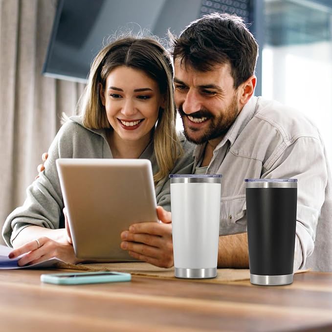 20 oz Tumbler with lid Double Wall Vacuum Insulated Tumblers Stainless Steel Coffee Mug Travel Coffee Tumbler Powder Coated Tumbler Cup Keep Hot&Cold - (White 12 Pack) - Bloomnest