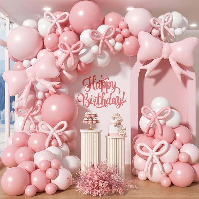 Pink Bow Balloon Garland Arch Kit - Coquette Birthday Decorations Coquette Bow Pink and White Balloon Arch Kit Different Size for Bridal Girls Birthday Baby Shower Valentine's Day Decorations - Bloomnest