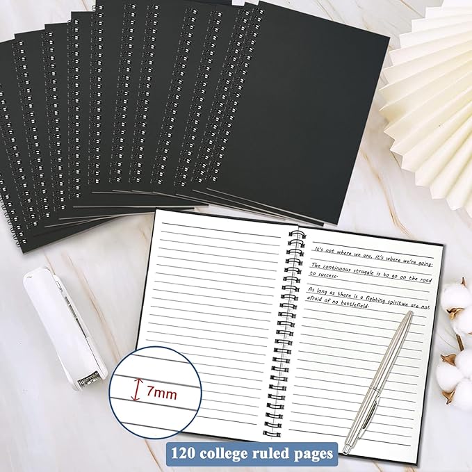 12Pack Small Spiral Notebook A5, 8.25x5.5” 120 Lined Pages Black Wide Ruled Spiral Journal Bulk Blank Kraft Cover Spiral Bound Notebook & Writing Pads for Home Office Meeting Work Note Taking - Bloomnest