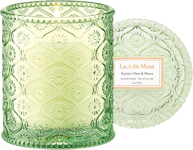 LA JOLIE MUSE Kyoto Vine & Moss Candle - Green Leaves, Tree Moss, Vetiver | 6 oz Natural Soy Wax | 40 Hours Clean Burn | Fresh Scented Candle | Gift-Ready for Hosts & Gatherings - Bloomnest