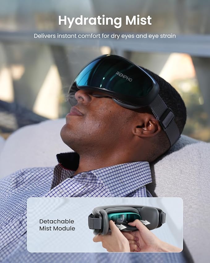 RENPHO Eyeris Caligo Eye Massager with Mist & Temple Massage, Christmas Birthday Gifts for Women Men Mom Dad Her,FSA Eligible HSA Temple Massager for Migraines,Head Circumferences 21.7in to 27.5in - Bloomnest