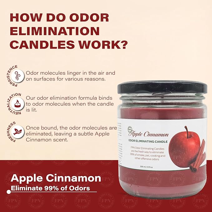Candle Set Apple-Cinnamon Odor Eliminating – 2 Pack - 12oz – Long-Lasting Soy Wax Candles – Neutralizes Pet, Kitchen & Smoke Odors – Clean Burn, Eco-Friendly, Aromatherapy Candle - Bloomnest