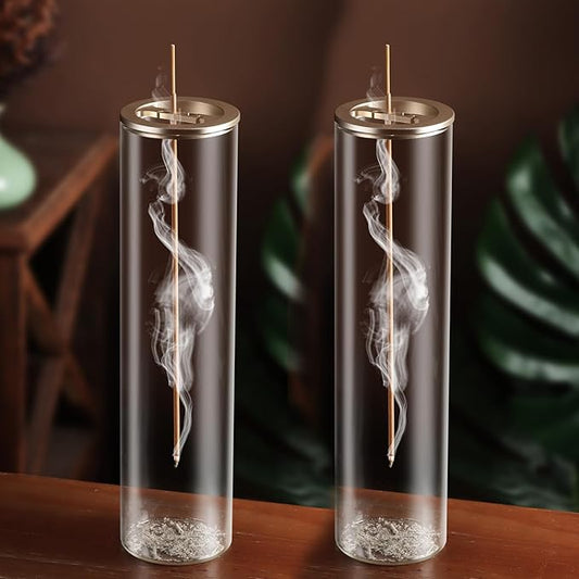 Incense Holder for Sticks [Anti-Ash Flying], Modern Insence-Stick Burner Holder with Removable Glass Ash Catcher, for Home Decor Yoga Meditation (Champagne Gold 2 Pack) - Bloomnest