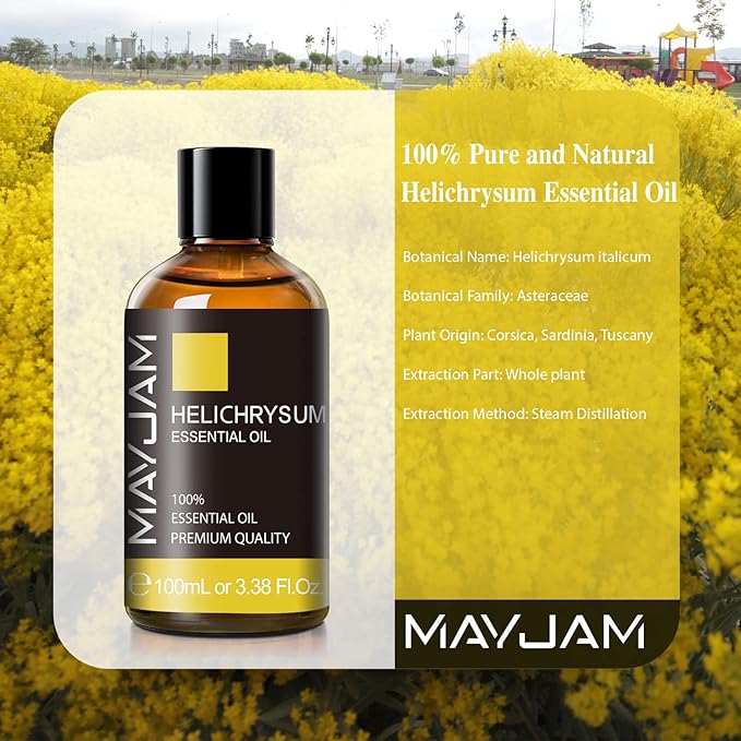 Helichrysum Essential Oil, MAYJAM Pure Essential Oils for Diffusers, 3.38FL.OZ/100ML Large Volume Helichrysum Oil with Premium Glass Dropper - Bloomnest