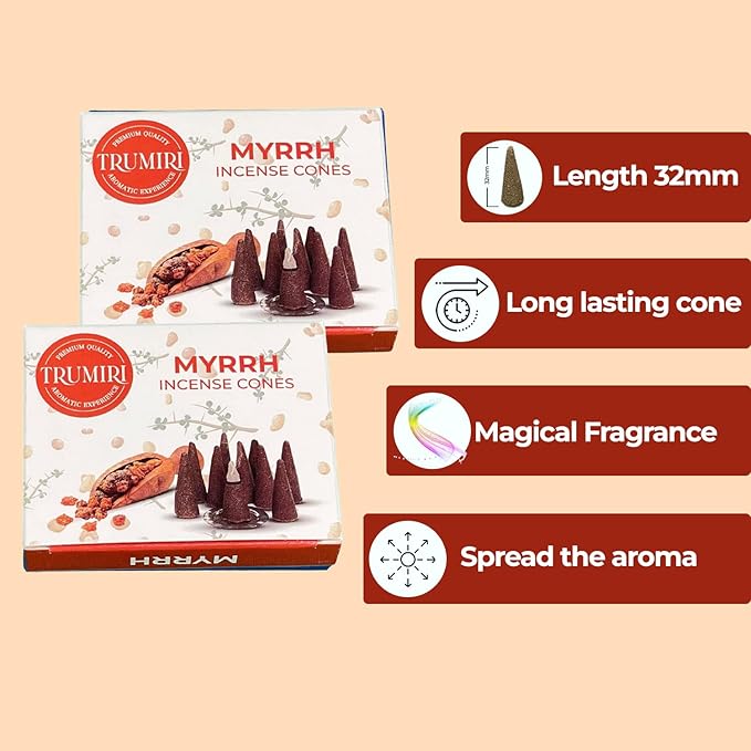 TRUMIRI Myrrh - Scented Incense Cones - Total 20 Cone Incense - Dual Pack of 10 Insence Cones - Incense Cones Scented - Cone Incense Scents - Insense Cones - Incent Cone TRUMIRI