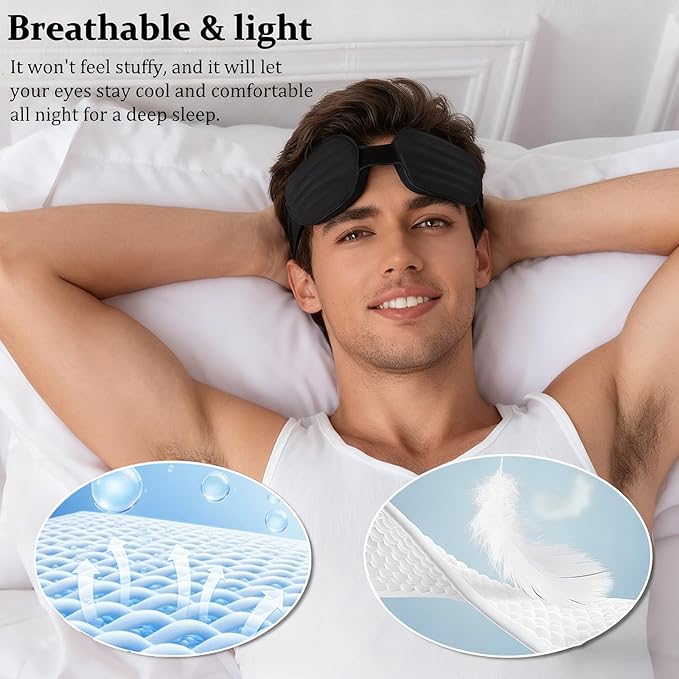 100% Blackout Sleep Eye Mask for Women Men, Zero Pressure Sleeping Mask - Sleep Mask for Cpap Users and Eyelash Friendly Night Blindfold, Adjustable Ultra Soft Comfortable for Dry Eye Mask - Bloomnest