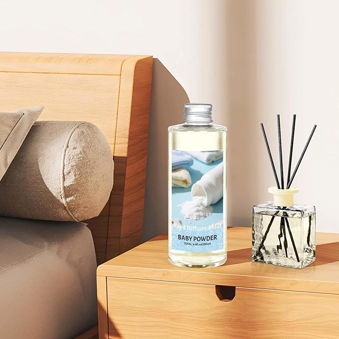 STRN Reed Diffuser Refill, Baby Powder Scented Reed Diffuser Set, 200ml with Sticks, Long-Lasting Aromatherapy, Home Fragrance for Bedroom, Spa, Bathroom, Office - Bloomnest