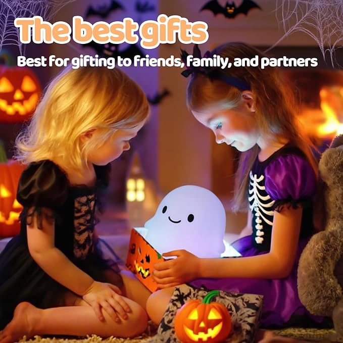 Halloween Ghost Night Light, Cute Ghost Lamp - Halloween Gifts for Kids & Women, Cute Halloween Decor, Dimmable, Rechargeable, 30-Min Timer, Halloween Decorations, Halloween Lights - Bloomnest