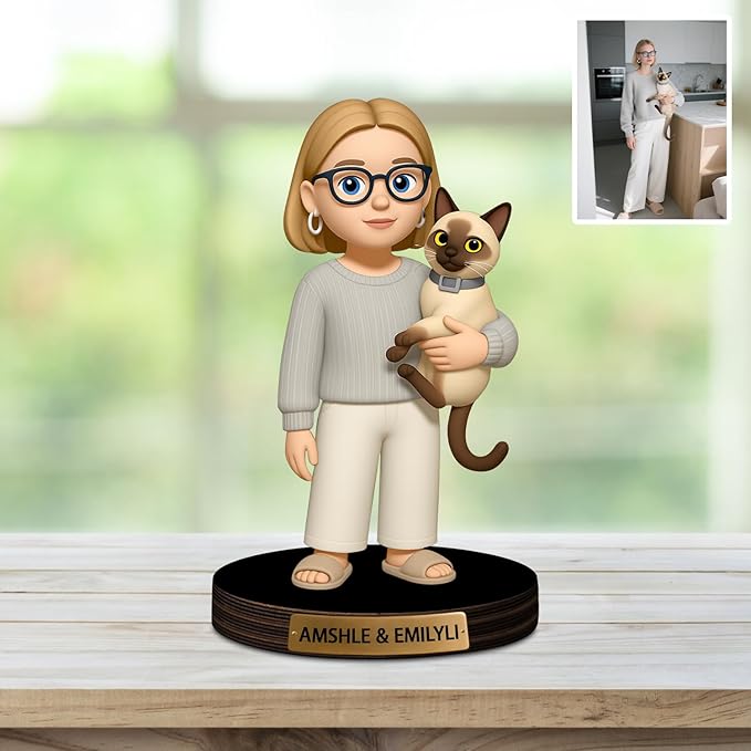 Custom Dog Pet Cat Photo Cartoon Style Desk Decor Photo Frame Sign Plaque, Personalzied Cartoon Portrait Picture Frame for Couple Wedding Family Anniversary Birthday Gifts - Bloomnest