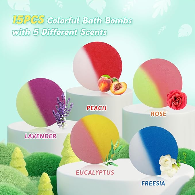 Bath Bombs for Kids with Surprise Inside, 15-Piece Surprise Bath Bombs for Kids, Jar Gift Set with Hidden Toys, Natural Organic Fizzies for Girls and Boys - Bloomnest