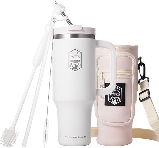 40 oz Tumbler with Handle and Straw - Durable Stainless Steel Design - Double-Wall Insulated - Includes Tumbler Bag/Carrier with Strap - Ideal for Travel, Office, Outdoor Activities - Bloomnest