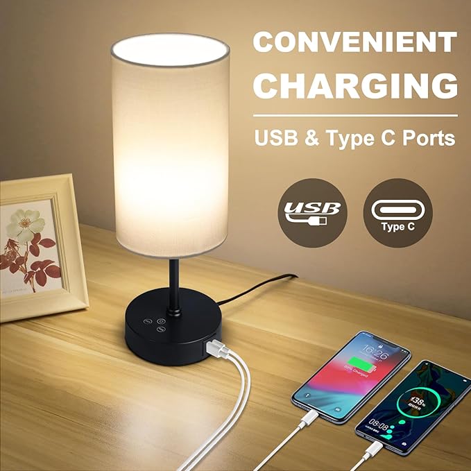 Unicozin Table Lamp,3 CCT 3000K/4500K/6500K & RGB Color Changing,Stepless Dimmable Touch Control Bedside Lamp for Reading,Ambience Nightstand Light for Home Decor Party,White Shade - Bloomnest